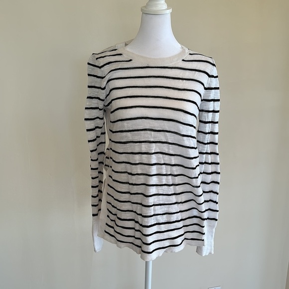 Madewell Sunview Black & White Striped Side-slit Lightweight Sweater Size Small - Picture 4 of 12